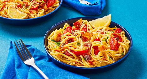 Shrimp, Bacon & Tomato Linguine Recipe | HelloFresh Tomato Linguine, The Five Love Languages, Pasta With Bacon, Acts Of Service, Linguine Recipes, Linguine Pasta, Five Love Languages, Bacon Pasta, Bacon Tomato