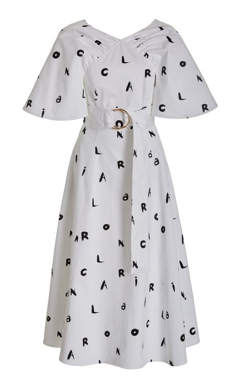 Belted Cotton-Blend Midi Dress By Carolina Herrera | Moda Operandi Carolina Herrera Fashion, Johanna Ortiz, White Belt, Carolina Herrera, Moda Operandi, Isabel Marant, Raglan Sleeve, Runway Fashion, Fashion Collection