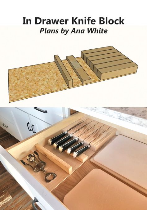 Knife Drawer Storage, Drawer Knife Block, Knife Block Diy, Knife Drawer Organizer, Kitchen Knife Storage, Knife Drawer, Kitchen Drawer Organizer, Block Plan, Knife Organization