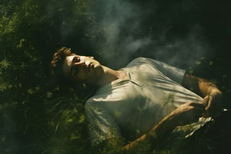 A man laying comfortably in the grass photography outdoors forest. AI generated Image by rawpixel. | free image by rawpixel.com / Boom Laying In Grass Reference, Man Laying On Floor, Laying In Forest, Man Laying Down, Person In Forest, Nature Photoshoot Men, Adult Aesthetic, Grass Man, Grass Photography