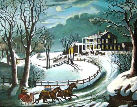 I just wanted a pretty cover photo of a picture print by Currier and Ives :) Currier And Ives Christmas, American Nostalgia, Currier And Ives Prints, Americana Art, Winter Evening, Winter Illustration, Vintage Christmas Images, Currier And Ives, Winter Painting