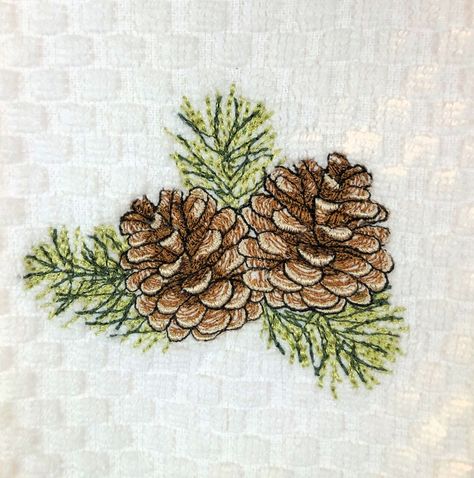 Pinecone Embroidery, Pine Cone Embroidery, Pine Cone Art, Embroidery Embellishments, Sketches Easy, Star Stitch, Dec 30, Embroidery Inspiration, Christmas Watercolor