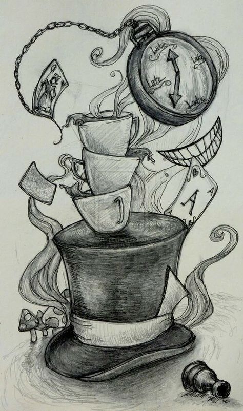 Alice In Wonderland Drawings, Wonderland Tattoo, Easy Drawings Sketches, Arte Sketchbook, Art Drawings Sketches Creative, Hand Art Drawing, Book Art Drawings, Art Tutorials Drawing, Art Drawings Sketches Simple