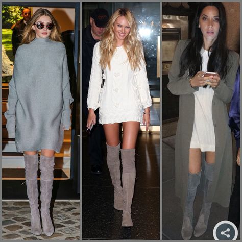 Gigi Hadid, Candice Swanepoel, and Olivia Munn all in Stuart Weitzman highland or lowland boots. Stuart Weitzman Boots Outfit, Grey Boots Outfit, Stewart Weitzman, Stuart Weitzman Highland, Stuart Weitzman Lowland, Stuart Weitzman 5050, Over The Knee Boot Outfit, Knee Boots Outfit, Stuart Weitzman Boots