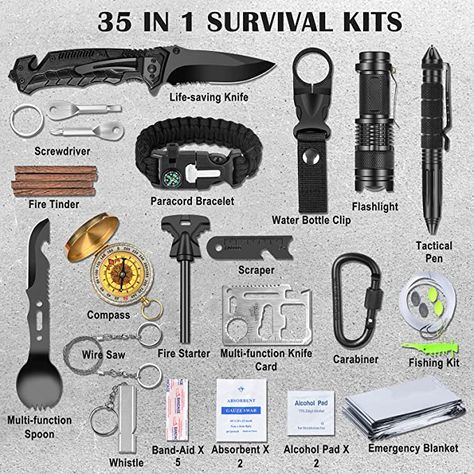 35 in 1 Survival Kit, Gifts for Dad Men Husband, Powerful Survival Gear and Equipment, Birthday Gifts for Him Teen Boy Boyfriend, Upgraded Cool Gadgets for Camping, Hiking, Hunting, Fishing Survival Fishing Kit, Survivor Kit, Zombie Survival Gear, Fishing Gadgets, Apocalypse Gear, Survival Fishing, Survival Gadgets, Survival Kit Gifts, Birthday Gifts For Him