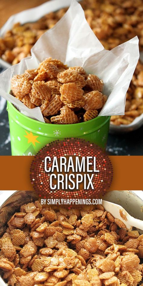 Caramel Crispix Recipe, Crispix Snack Mix Recipe, Crispix Snack Mix, School Movie Night, Chex Mix Recipes Sweet, Crunchy Caramel, Cereal Snacks, Chex Mix Recipes, Work Parties