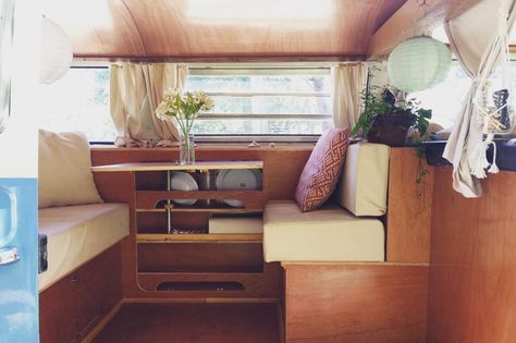 Dwell - 9 Adventure Seekers Who Celebrate Small Space Living Through the Van Life Bus Interior, Interior Design Institute, Pilates Teacher, Bus Life, Living Off The Land, Bus Conversion, Camping Glamping, Costa Rican, Life Ideas