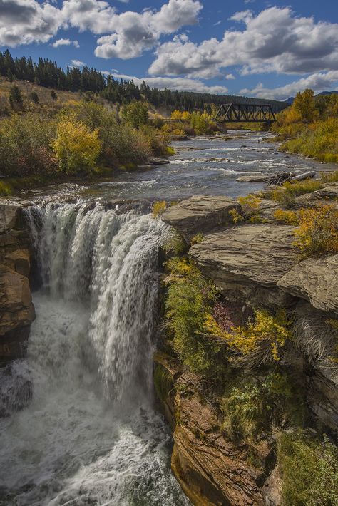 https://flic.kr/p/MLC9YC | Lundbreck Falls | Beautiful waterfalls in the Alberta foothills.  I waited for a train to come by, but saw one shortly after we left. Canada Moodboard, Lundbreck Falls, Apocalypse Aesthetic, Photoshoot Locations, Nature Pics, Background Check, Autumn Scenery, Christmas 2022, Beautiful Waterfalls