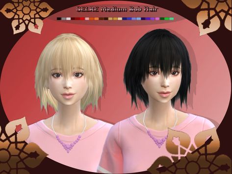 The Sims Resource - SELRE　Medium Bob Hair Sims 4 Shoulder Length Hair, Sims 4 Cc Bob Hair, Shoulder Length Hair Bangs, Bob Hair With Bangs, Hairstyles Sims 4 Cc, Sims 4 Mod Folder, Medium Bob Hair, Sims 4 Asian Hair, Sims Folder