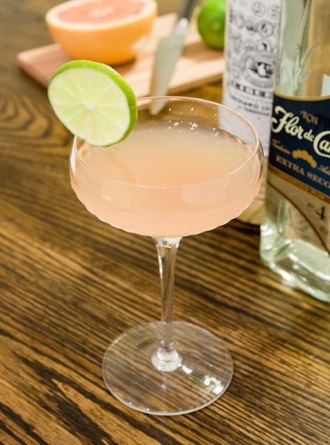 The Hemingway Daiquiri - Light Rum, Lime Juice, Grapefruit Juice, Maraschino Liqueur, Lime Wheel. Hemingway Daiquiri, Maraschino Liqueur, Daiquiri Recipe, Classic Cocktail Recipes, Light Rum, Rum Cocktails, Grapefruit Juice, Daiquiri, Refreshing Cocktails