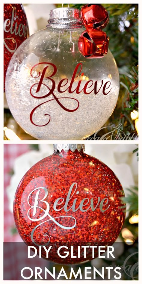 Easy DIY - How to make pretty Glitter Christmas Ornaments createandbabble.com Christmas Balls Diy, Glitter Christmas Ornaments, Jul Diy, Glitter Ornaments Diy, Diy Glitter, Glitter Diy, Easy Christmas Diy, Handmade Christmas Ornaments, Noel Christmas