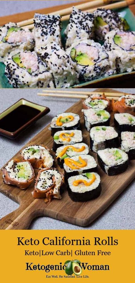 Ketogenic Woman, Keto Sushi, Low Carb Sushi, California Rolls, Sushi Night, California Roll, Low Carb Appetizers, Spicy Tuna, Low Carb Diet Recipes