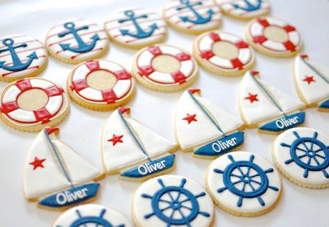 Boat Themed Birthday Cookies Lemon Curd Shortbread, Birthday Surprise For Him, Nautical Cookies, 1st Birthday Party Ideas, Sailor Birthday, Party Ideas For Girls, Beach Cookies, Nautical Birthday Party, Royal Icing Sugar