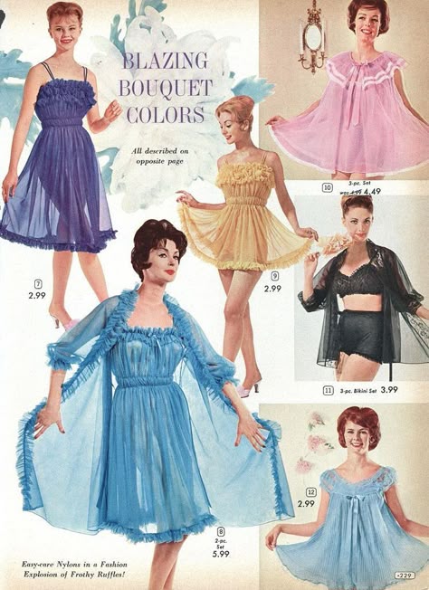 Vintage Lingerie Ad, 1950s Sleepwear, 1960s Lingerie, Vintage Sleepwear, Vintage Pajamas, Lingerie Catalog, Retro Lingerie, Pin Up Vintage, Lingerie Vintage