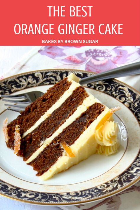 Orange Spice Cake Recipe, Ginger Desserts, Orange Spice Cake, Cake With Swiss Meringue Buttercream, Orange Dessert, Orange Buttercream, Ginger Molasses, Orange Cake Recipe, Ginger Cake