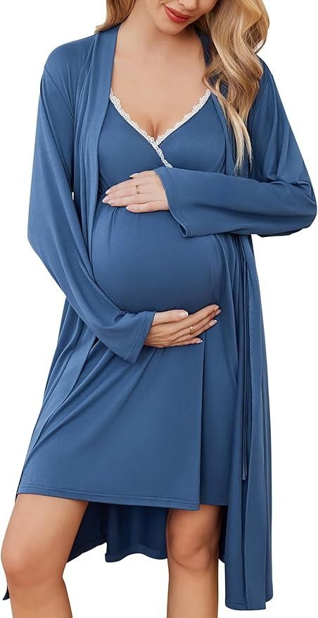 Ekouaer Maternity Nursing Nightgown and Robe Set Delivery Gown Postpartum Pajamas Pregnancy Clothes Navy Blue Medium at Amazon Women’s Clothing store Postpartum Pajamas, Maternity Nightgown, Nightgown And Robe, Nursing Gown, Nursing Nightgown, Delivery Gown, Pregnancy Clothes, Labor Delivery, Womens Maternity