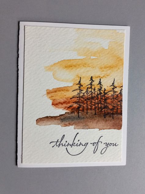 Fall Greeting Cards Watercolor, Fall Card Design, Autumn Cards Watercolor, Masculine Thinking Of You Cards, Watercolor Card For Men, Fall Watercolor Cards Ideas, Retirement Watercolor Cards, Masculine Thinking Of You Cards Handmade, Thinking Of You Watercolor