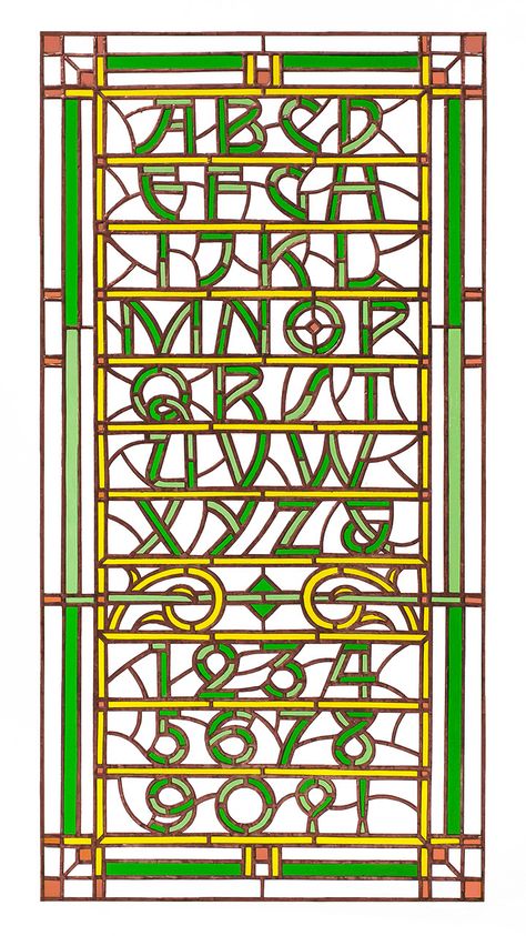 Alphabet and numbers sampler by Spencer Charles, Brooklyn, NY Louise Fili, Cooper Union, Design Book Cover, Type Foundry, Stained Glass Lamps, Stained Glass Crafts, Stained Glass Panels, Stained Glass Projects, Design Book