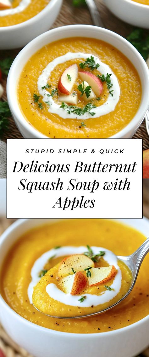 Image for Delicious Butternut Squash Soup with Apples Aip Butternut Squash Soup, Quick Butternut Squash, Squash Dumplings, Butternut Squash Soup With Apples, Soup With Apples, Butternut Squash Soup Creamy, Soup Lovers, Chicken And Butternut Squash, Oh She Glows