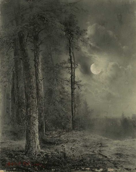 Alexei Savrasov, Forest Clearing, Russian Landscape, Walnut Ink, Moonlight Painting, Art Charcoal, Tree Sketches, Night Forest, Night Landscape