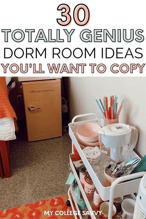 Maximize Dorm Space, Ikea Dorm Room Hacks, College Dorm Room Organization Hacks, College Dorm Rooms Ideas, Dorm Room Closet Organization Ideas, Food Storage Dorm Room, What To Bring To College Dorm, Dollar Tree Dorm Decor, Space Saving Dorm Ideas