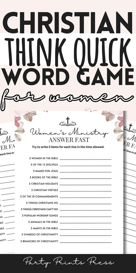 16 Sweet & Simple Women's Ministry Games For Your Next Gathering – Party Prints Press Ideas For Christian Womens Groups, Womens Ministry Gifts Party Favors, Church Ladies Meeting Ideas, Christian Girls Night, Games For Womens Ministry Ladies Night, Women’s Ministry, Young Adults Ministry, Fellowship Ideas, Womens Ministry Events