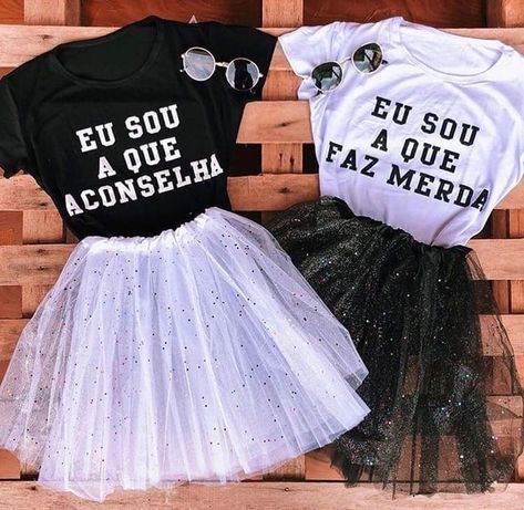 ✨ Looks e Fantasias Carnaval 2020, Fantasias Carnaval 2020, looks bloquinhos de rua, fantasia bloco de rua, carnaval 2020 Bff Matching Outfits, Bff Matching, Hot Halloween Outfits, Colourful Outfits, Matching Outfits, Party Design, Halloween Outfits, Tulle Skirt, Prom Dresses