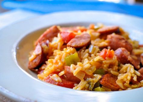 Because most of the ingredients can probably be found in your pantry, this Easy Smoked Sausage Jambalaya makes a great dinner on a busy weeknight. #jambalaya #smokedsausage #easy recipe #sausagejambalaya Rice Recipes Crockpot, Sausage Rice Recipes, Chicken And Sausage Jambalaya, Sausage Jambalaya, Complicated Recipes, Jambalaya Recipe, Tomato And Cheese, Andouille Sausage, Healthy Comfort Food