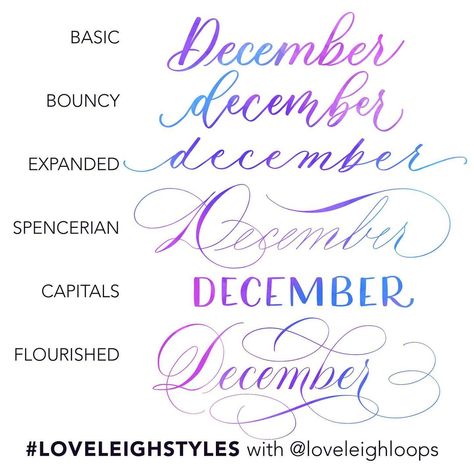 Jillian & Jordan | Calligraphy on Instagram: “Our December lettering prompts are here! Swipe to see our word of the day for the month. Who can guess the theme?? You can practice them…” December Calligraphy, December Lettering, Modern Calligraphy Alphabet, Last Month Of The Year, Calligraphy Writing Styles, Flourish Calligraphy, Lettering Styles Alphabet, Hand Lettering Worksheet, Daily Prompts