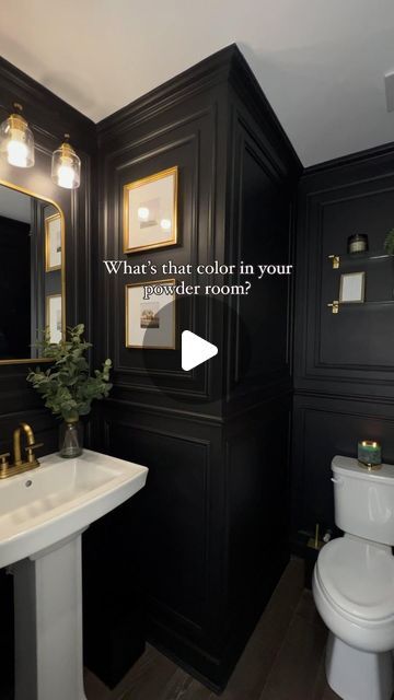 Alexandra Levy Interiors on Instagram: "Steal the color in my powder room! 😘🖤
One of my most asked question was de paint color for this space. My favorite black of all time-“Tricorn Black” by @sherwinwilliams 🙌

Who else love this moody vibe?🙋🏻‍♀️
.
.
Powder room design
Powder room goals
Neutral home
Moody aesthetic
Modern organic 
Luxe home
Neutral aesthetic
.
.
#powderroom #powderroomdesign #paintcolors #coloroftheyear #sherwinwilliams #moody #homedesign #homedesignideas #luxurydesign #luxurydesigner #bolddesign #glamdecor #neutralhome #neutraldecor #luxeinteriors #luxestyle #interiordesigner #interiordecor #interiordecorator #interiordecorating #interiordesignideas #interiordesignlovers #homedesigninspo #interiorstyling #homeinspo #homestyling" Shower Tv, Black Powder Room, Luxury Powder Room, Cabinet Hallway, Luxury Powder, Powder Room Makeover, Door Kitchen, Instagram Luxury, Powder Room Design