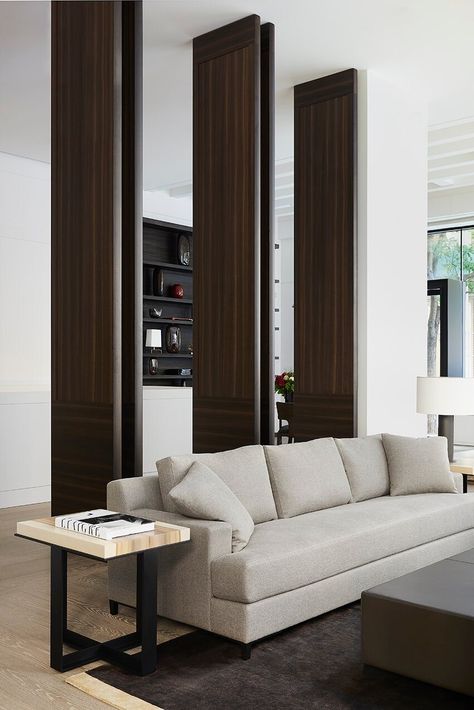 Modern Parisian, Christian Liaigre, Room Dividers, Design Del Prodotto, Gray Sofa, Top Interior Designers, A Living Room, Oak Floors, New Classic