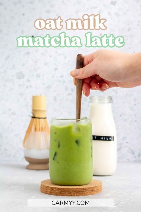 Iced Matcha Recipe, Matcha Oats, Matcha Tea Recipes, Matcha Drink Recipes, Iced Latte Recipe, Oat Milk Recipe, Matcha Latte Recipe, Simple Syrups, Matcha Recipes