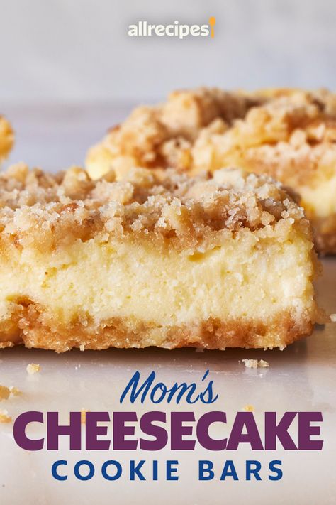 Nutty Cheesecake Squares, Moms Cheesecake Cookie Bars, Cheesecake Cookie Bars Recipes, Crumb Bars Recipes, Cheesecake Recipes Bars, Desert Bars Recipes Easy, Cookie Bar Recipes Easy, Bar Christmas Cookies, Best Cookie Bar Recipes