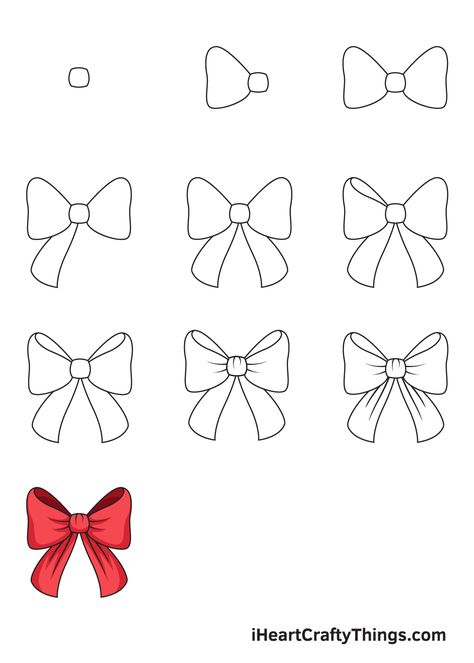 How to Draw a Ribbon – Step by Step Guide How To Draw A Pearl Step By Step, Drawing A Bow Ribbons, Drawing Of Ribbon, How To Draw Coquette, Drawing Bows Ribbon, How To Draw School Supplies, Bow Drawing Step By Step, Bow Ribbon Drawing, Cute Things To Draw Step By Step