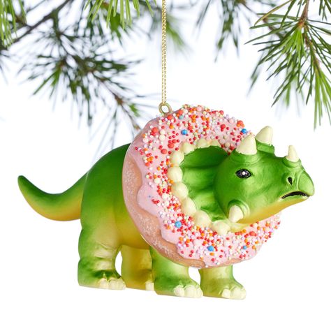 Glass Donut Dinosaur Ornament - World Market Donut Dinosaur, Dinosaur Christmas Ornament, Dinosaur Ornament, Christmas World, Unique Christmas Ornaments, All Christmas, Christmas Shop, Festive Decor, Dinosaur Christmas