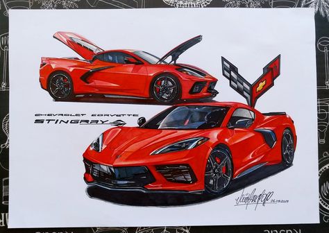 Corvette Drawing, Stingray Drawing, Corvette Art, Corvette C8, Chevrolet Corvette Stingray, Corvette Stingray, Car Drawings, Stingray, Chevrolet Corvette