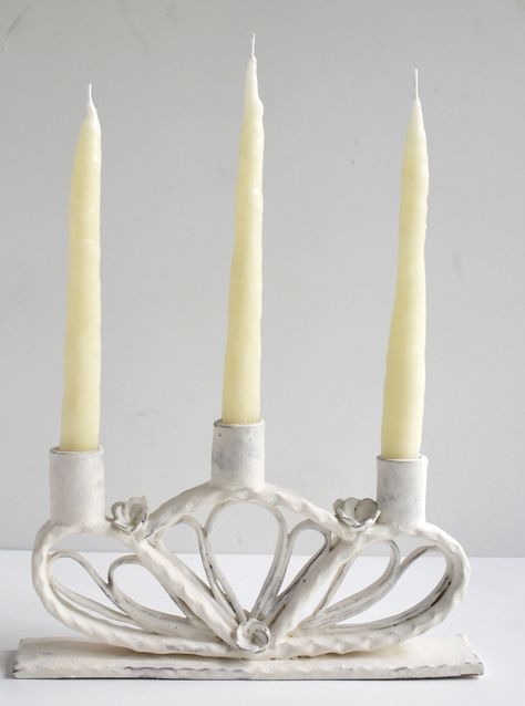 Ceramic Candleholder, Suspension Art, Ceramic Candleabra Ideas, Candle Holder Clay, Hand Built Pottery Candle Holder, Clay Sculpture Candle Holder, Ceramic Candlesticks Handmade, Flower Ceramic Candle Holder, Ceramic Candelabra Centerpiece