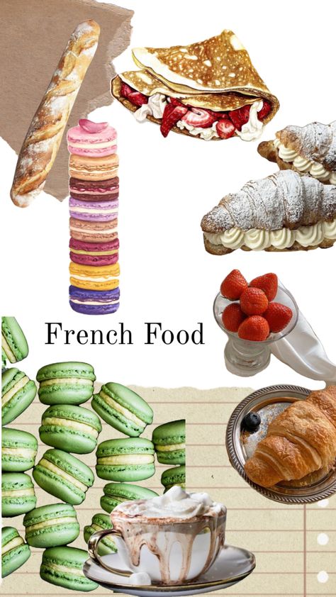 #frenchfood #france #food #collage Food France, Food Collage, France Food, Holiday Homework, Letters Design, French Pastries, Collage Design, French Food, Food Culture