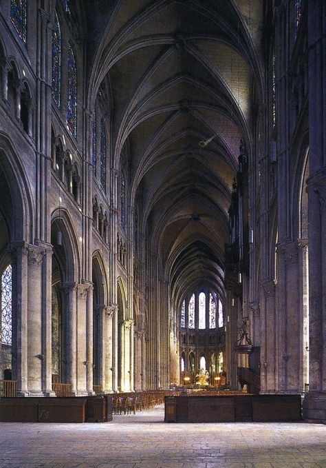 Gothic Architecture Characteristics, Ap Art History 250, Cathedral Interior, Chartres France, Chartres Cathedral, Gothic Cathedrals, Cathedral Architecture, Gothic Cathedral, Gothic Church