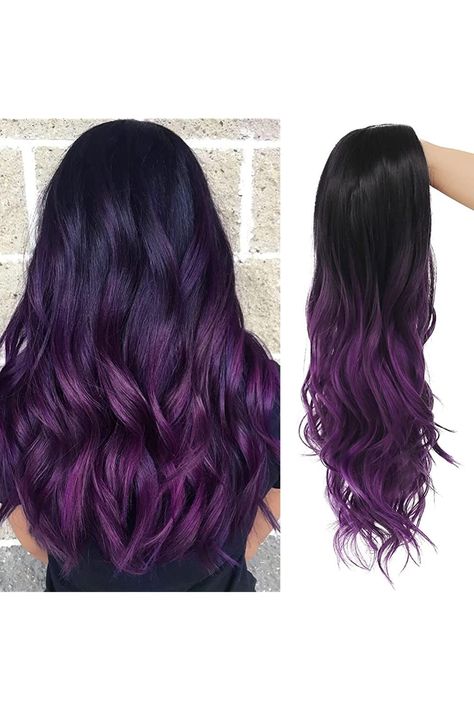 Tseses Long Ombre Purple Curly Wavy Wigs for Women Synthetic Hair Wigs Dark Roots Hair Cosplay Halloween Party Daily for Women Full Wig (Purple) Dark Roots Hair, Ombre Green, Ombre Purple, Middle Part Hairstyles, Purple Wig, Halloween Wigs, Natural Wigs, Cosplay Halloween, Dark Roots