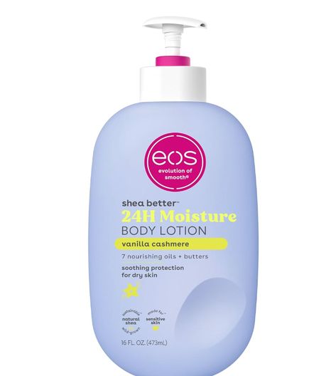 eos Shea Better Body Lotion- Vanilla Cashmere, 24-Hour Moisture Skin Care, Lightweight & Non-Greasy, Made with Natural Shea, Vegan, 16 fl oz Eos Moisturizer, Lotion Vanilla, Skincare Board, Hygiene Essentials, Vanilla Cashmere, Dream Products, Lotion Recipe, Better Body, Xmas Wishes