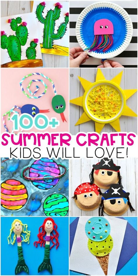 Easy Summer Crafts for Kids -100+ Arts and Crafts Ideas for all ages Homeschool Kindergarten Arts And Crafts, Summer Art Projects For Kids Toddlers, Summer Time Arts And Crafts For Kids, Easy Summer Projects For Kids, Craft Ideas For First Graders, School Age Summer Crafts, Summer Kid Crafts Easy, Outdoor Arts And Crafts For Kids, May Arts And Crafts For Kids