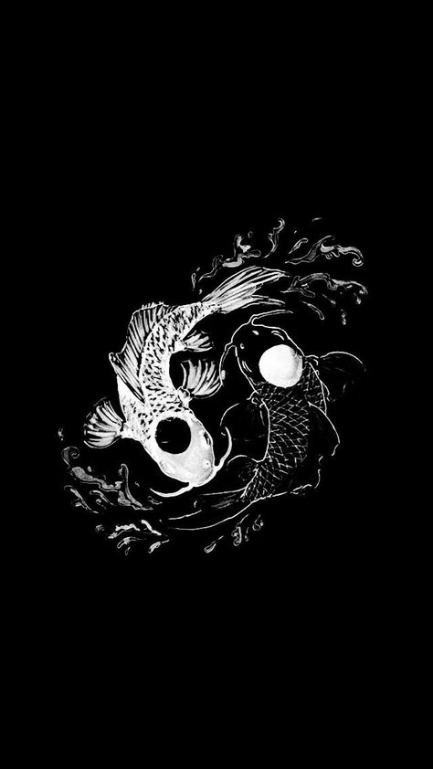 Black And White Koi Fish Wallpaper, Jjk Fish Wallpaper, Black Jjk Wallpaper, Jjk Black And White Wallpaper, Jjk Black And White, Subtle Jjk Wallpaper, Koi Yin Yang, Koi Wallpaper, Yin Yang Fish