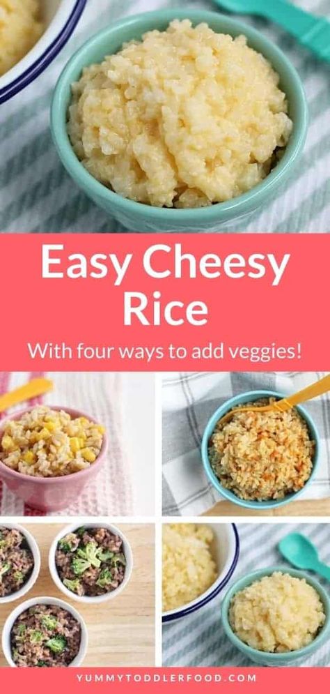 The Best Easy Cheesy Rice (With Veggies!) Toddler Rice Recipes, Baby Rice Recipes, Easy Cheesy Rice, Cheesy Rice Recipes, Rice With Veggies, Rice Recipes For Kids, Toddler Menu, Dinner Ideas For Family, Cheesy Rice