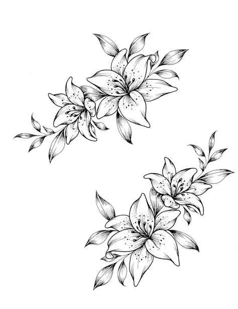 Yellow Lily Flower Tattoo, Lily Flower Tattoos Sleeve Women, Bird Flower Tattoo Design, Tiger Lillie Tattoo, Lilly Neck Tattoo, Lily With Butterfly Tattoo, Small Lilly Tattoo, Tiger Lily Tattoo Design, Lily Tattoo Stencil