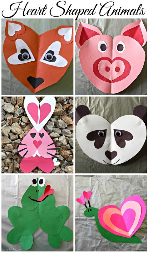 Heart Shaped Animal Crafts for Kids! #Valentines day art projects #Heart shape #DIY | CraftyMorning.com Heart Shaped Animals, Saint Valentin Diy, Valentines Bricolage, February Crafts, Kraf Kertas, Valentinstag Party, Heart Shaped Valentines, Valentine's Day Crafts For Kids, Preschool Valentines