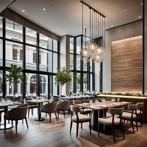 Commercial interior design in a fine dining restaurant Creative Restaurant Design, Fine Dining Restaurant Interior Design, Dining Restaurant Interior, Modern Restaurant Interior Design, Modern Restaurant Interior, Restaurant Interior Design Ideas, Restaurant Design Concepts, Creative Restaurant, Modern Restaurant Design