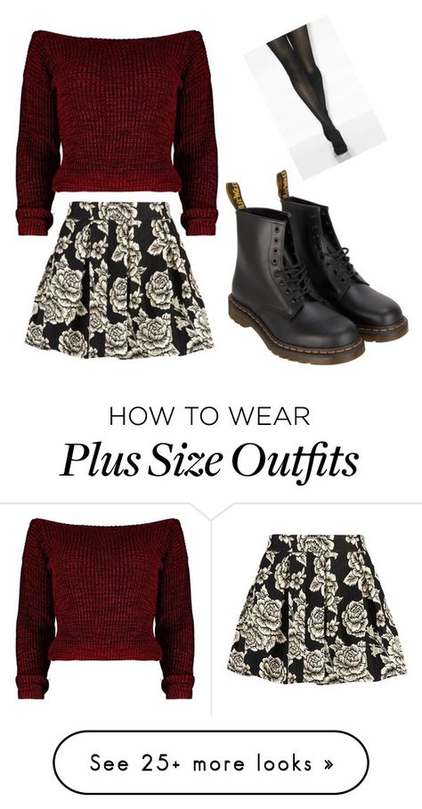 "A Floral Christmas" by larrytattos on Polyvore featuring Zibi London and Dr. Martens Dr Martens Outfit Plus Size, Plus Size Sets, Martens Style, Floral Christmas, Burgundy Sweater, Girly Fashion, Black Tights, Doc Martens, Sweater Black