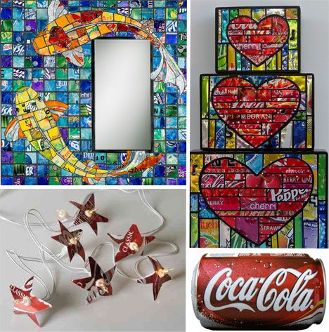 Ways to recycle aluminum cans into something beautiful! I love the star lights. Recycle Decoration, Aluminum Can Art, Pop Can Art, Pop Can Crafts, Recycled Cans, Recycled Decor, Soda Can Art, Soda Can Crafts, Coke Can