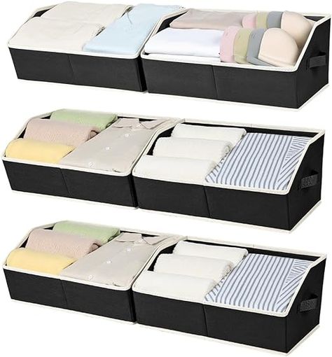 Easortm Closet Storage Bins, Large Trapezoid Storage Bins with Handles, 6 Pack Storage Bins for Closet, Linen Closet Organizers and Storage for Clothes, Toys, Books (Black) Storage Bin Shelves, Closet Organization Bins, Storage For Clothes, Closet Storage Bins, Fabric Storage Cubes, Organizer Bins, Collapsible Storage Bins, Linen Closet Organization, Fabric Storage Bins